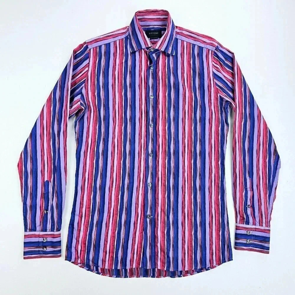 Duchamp London Size 15 Mens Multi Color Striped Spread Collar Cotton Men's Shirt